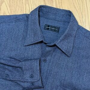 Kansai Yamamoto Wool Flannel Shirt Blue Herringbone Medium